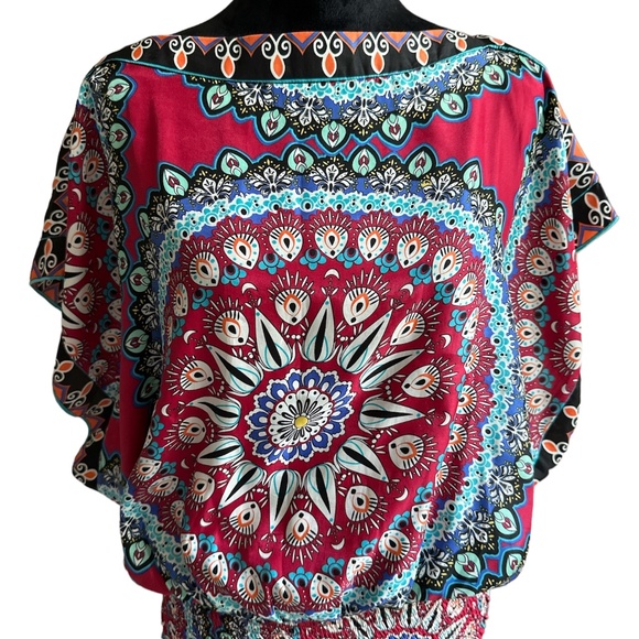 Rampage Women's Large Multicolor Patterned Dolman Short Sleeve Elastic Waist Top - Picture 1 of 5